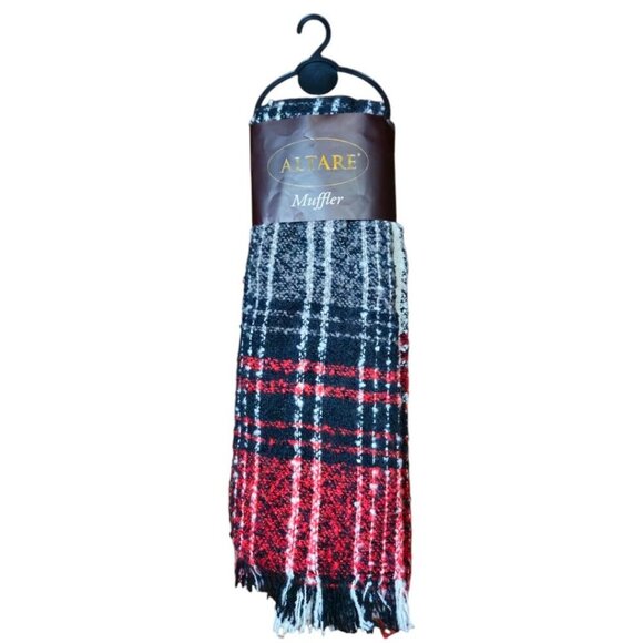 NWT Plaid Muffler Scarf Red White & Blue Preppy Classic Americana Cozy Academia - Picture 1 of 4